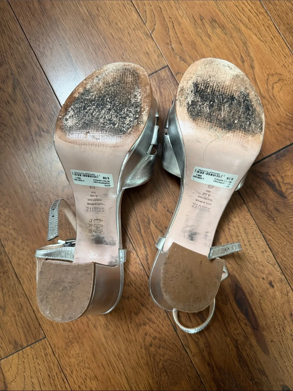 SCHUTZ Metallic SILVER Platform Sandals with Ankle Strap